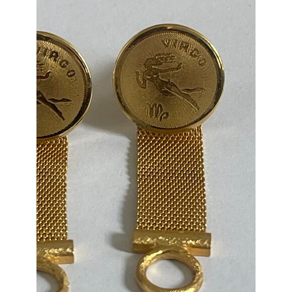Vintage Dante “Virgo” Zodiac Sign  Gold-tone Cufflinks With Mesh Wraps - Picture 2 of 6